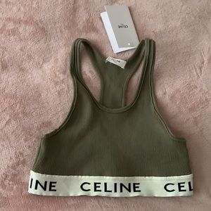 New Celine logo crop top in olive green size small